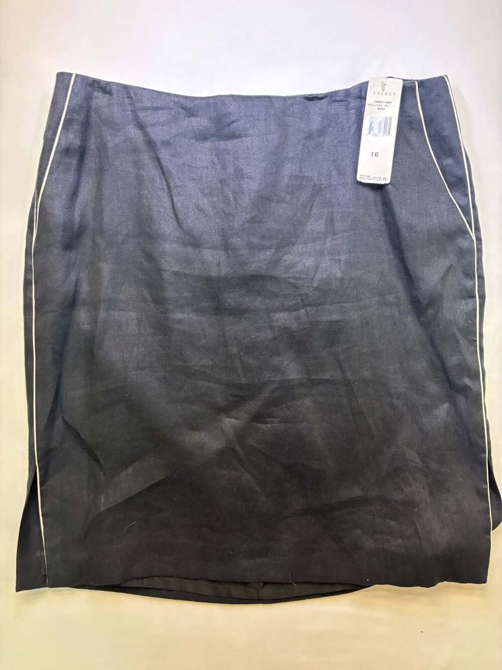 Lauren Ralph Lauren Black 100% Linen Skirt with White Piping Size 16 NWT